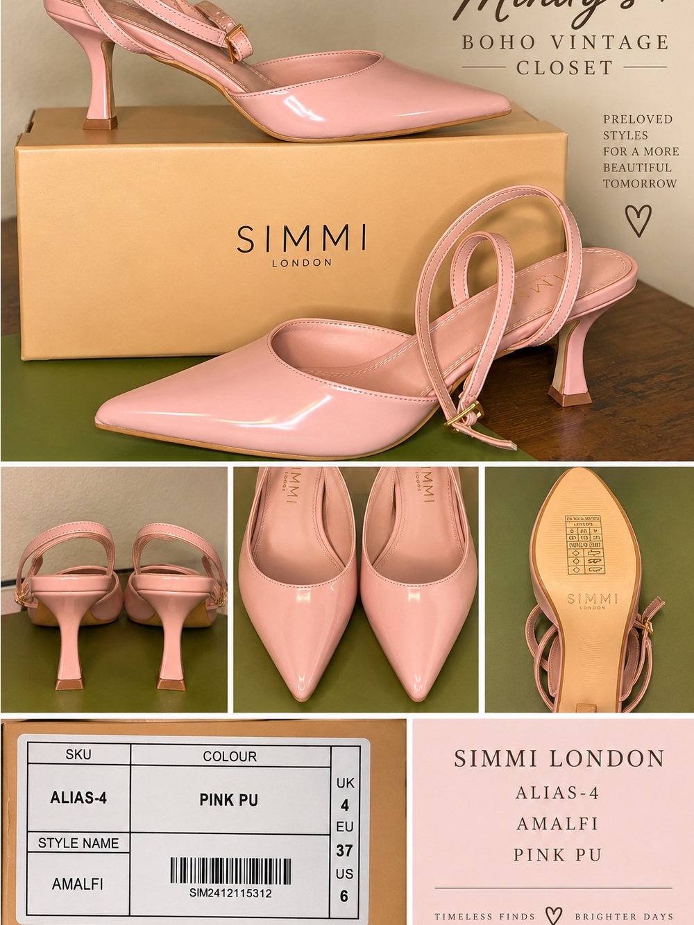 Simmi London Amalfi Pointed Slingback Heels in Pink